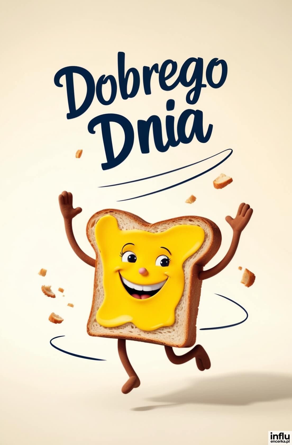 Biegający tost, napis dobrego dnia