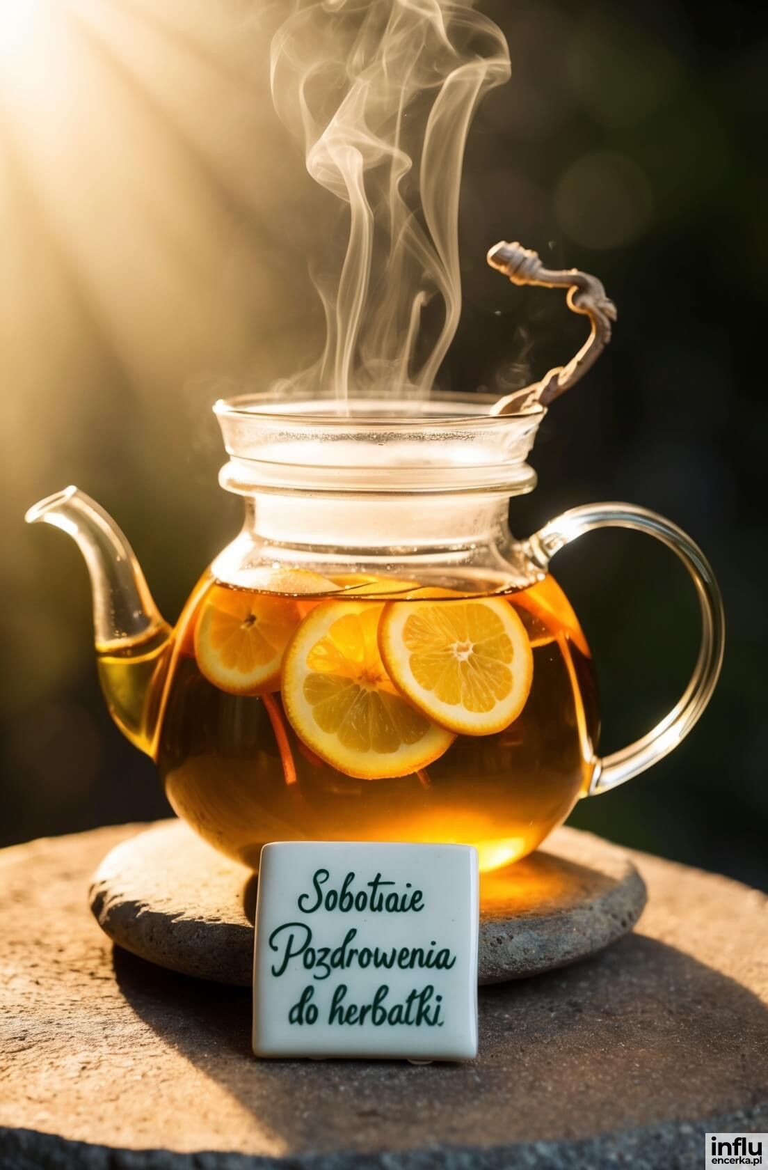 Dzbanek herbaty, notatka: sobotnie pozdrowienia