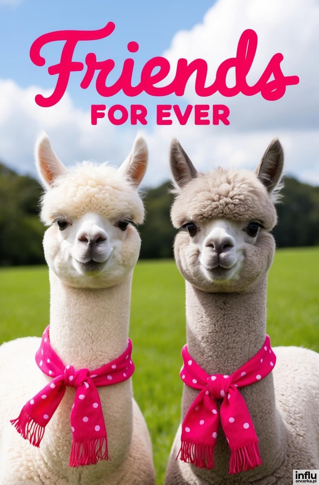 Kartka, alpaki w szalikach, Friends for ever