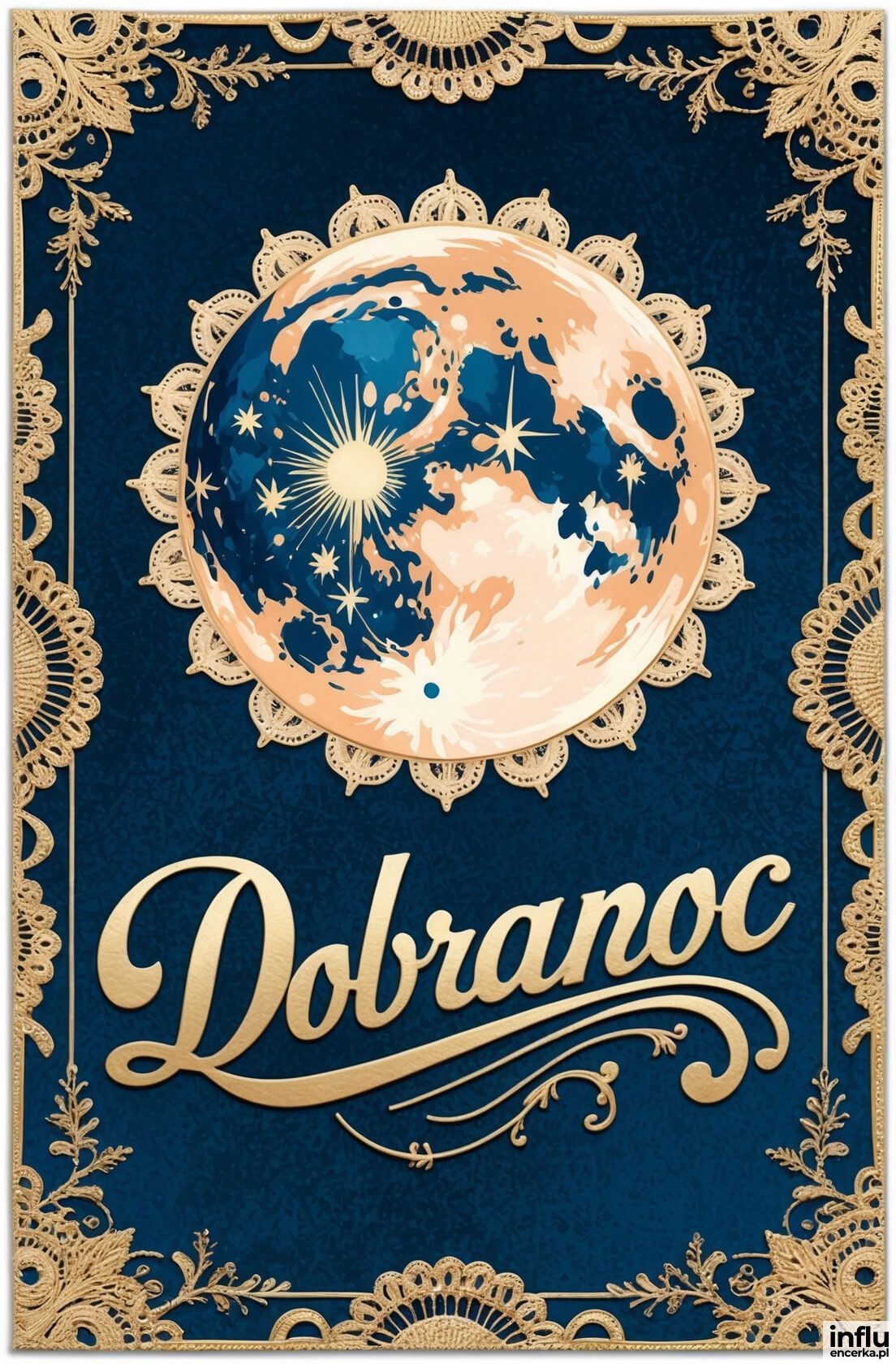 Bogato zdobiona kartka na dobranoc