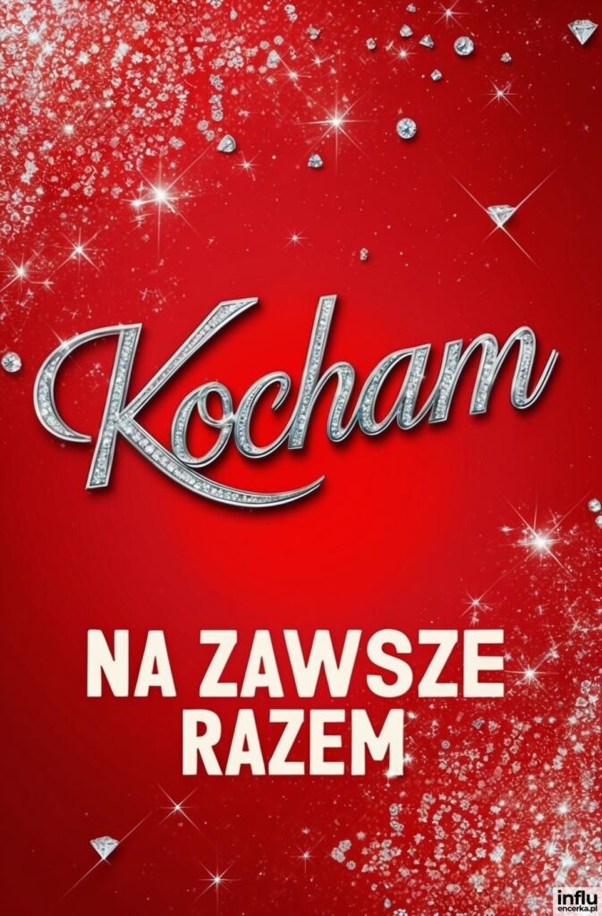 Czerwona kartka z diamentowym napisem „Kocham”