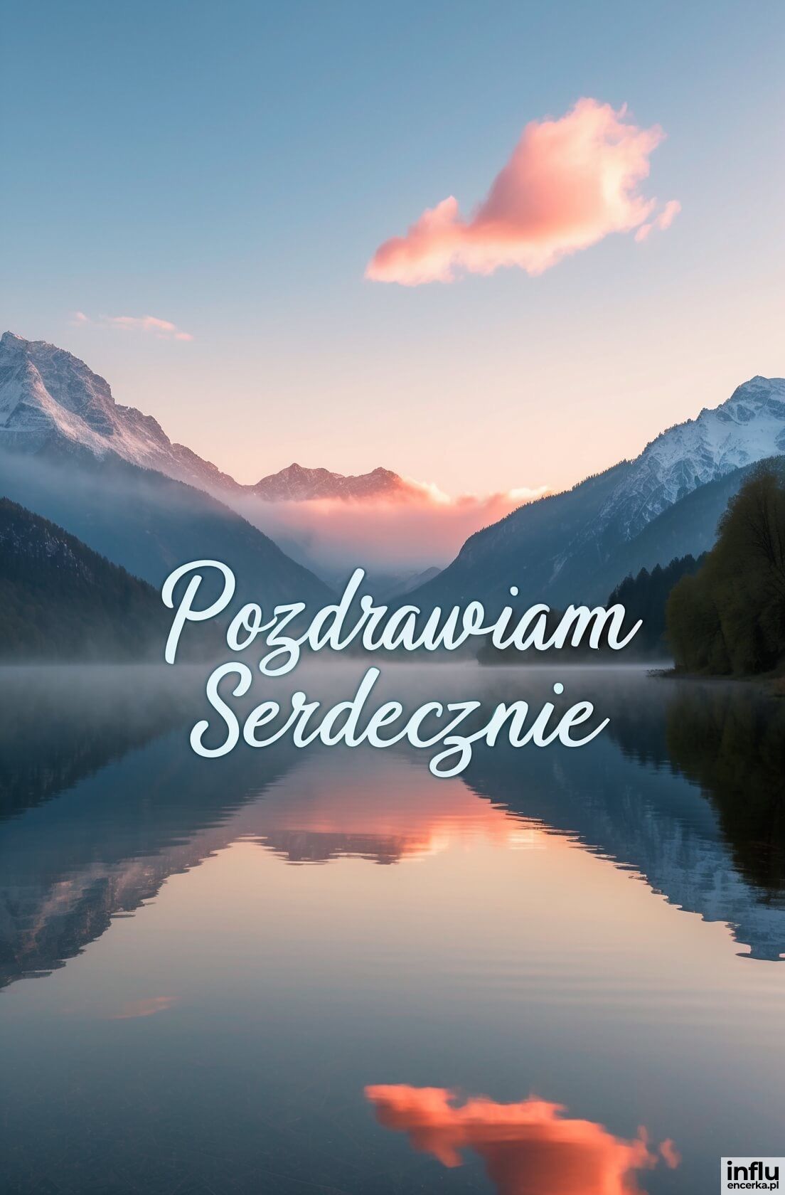 Kartka, góry, jezioro, pozdrawiam serdecznie