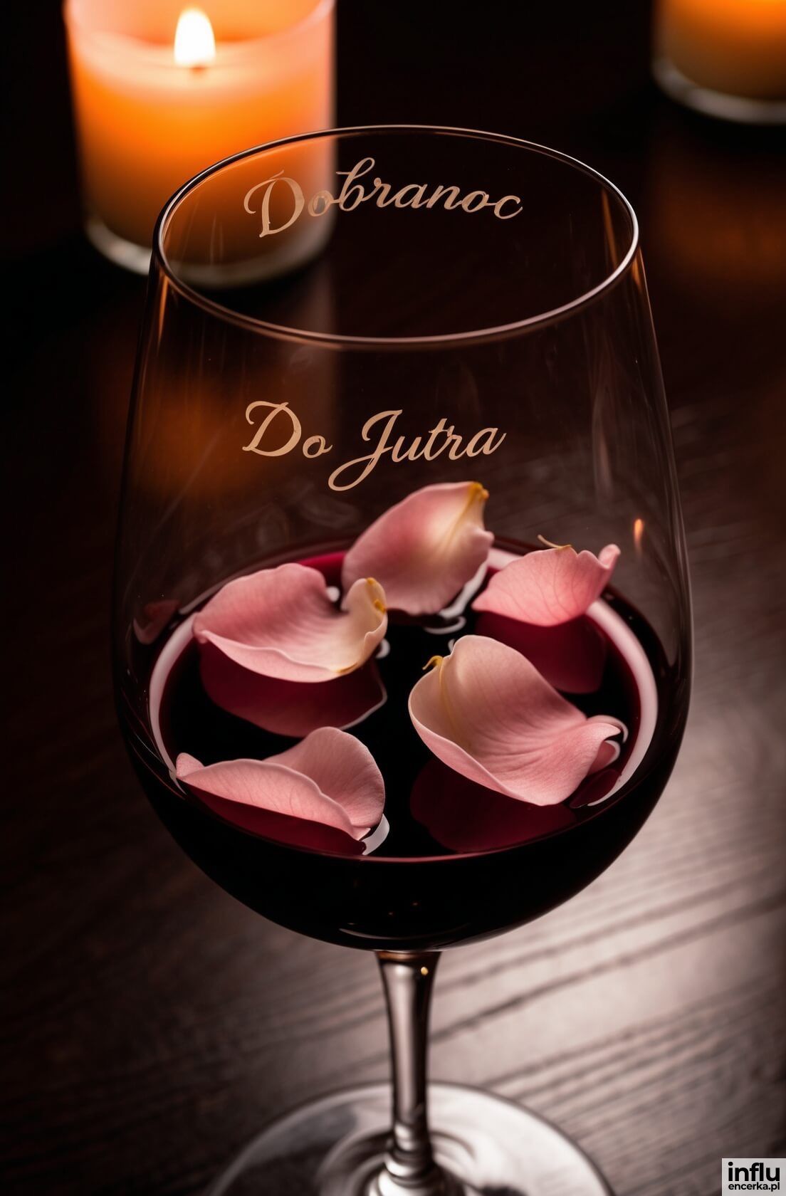 Kartka, kieliszek wina z napisem: dobranoc, do jutra