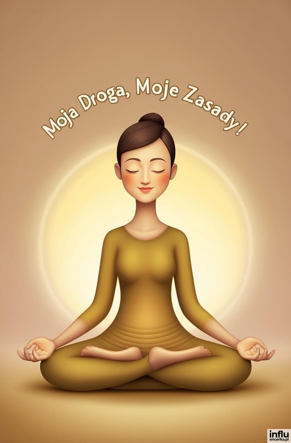 Kartka, kobieta w pozycji jogi, napis: Moja droga, moje zasady