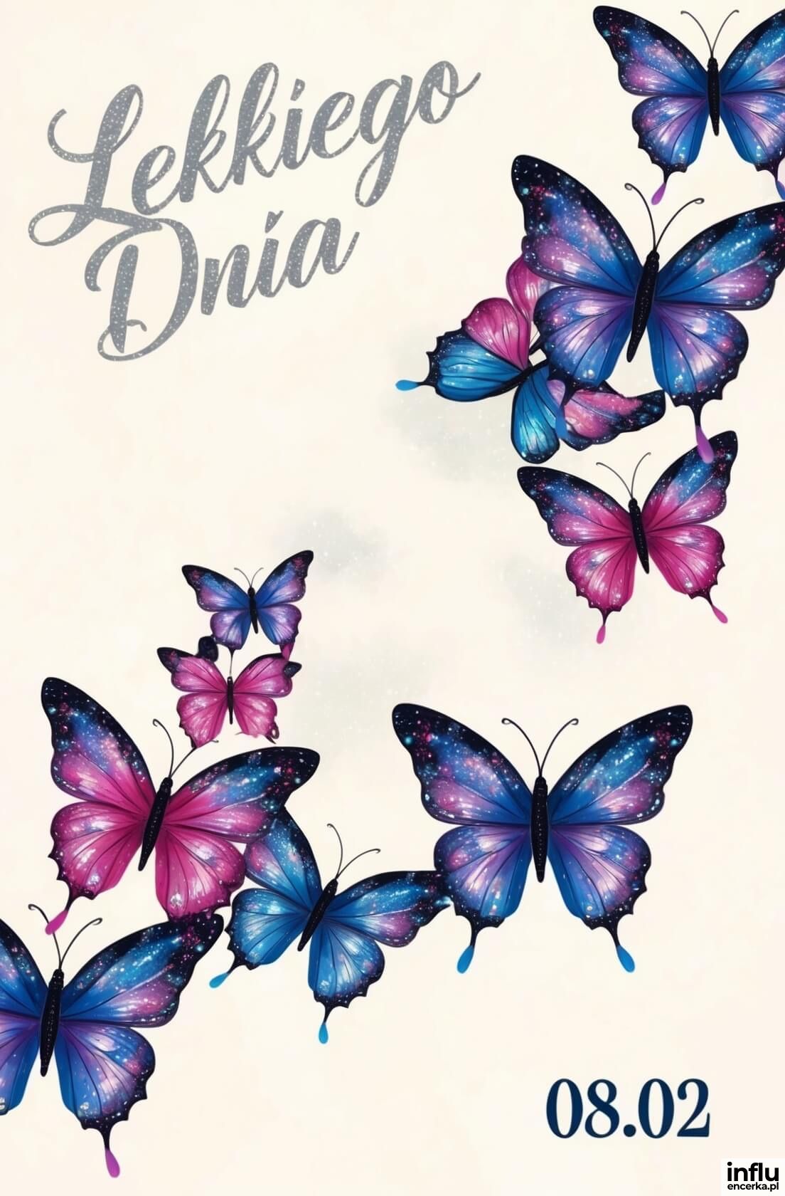 Kartka, motylki. życzenia lekkiego dnia kobiet