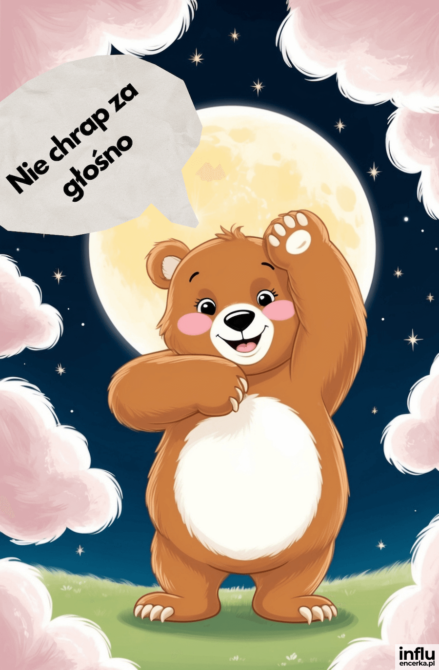 Kartka z niedźwiadkiem na wieczór, nie chrap za głośno