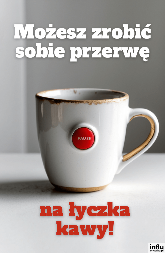 Ceramiczny kubek z czerwonym przyciskiem „PAUSE”