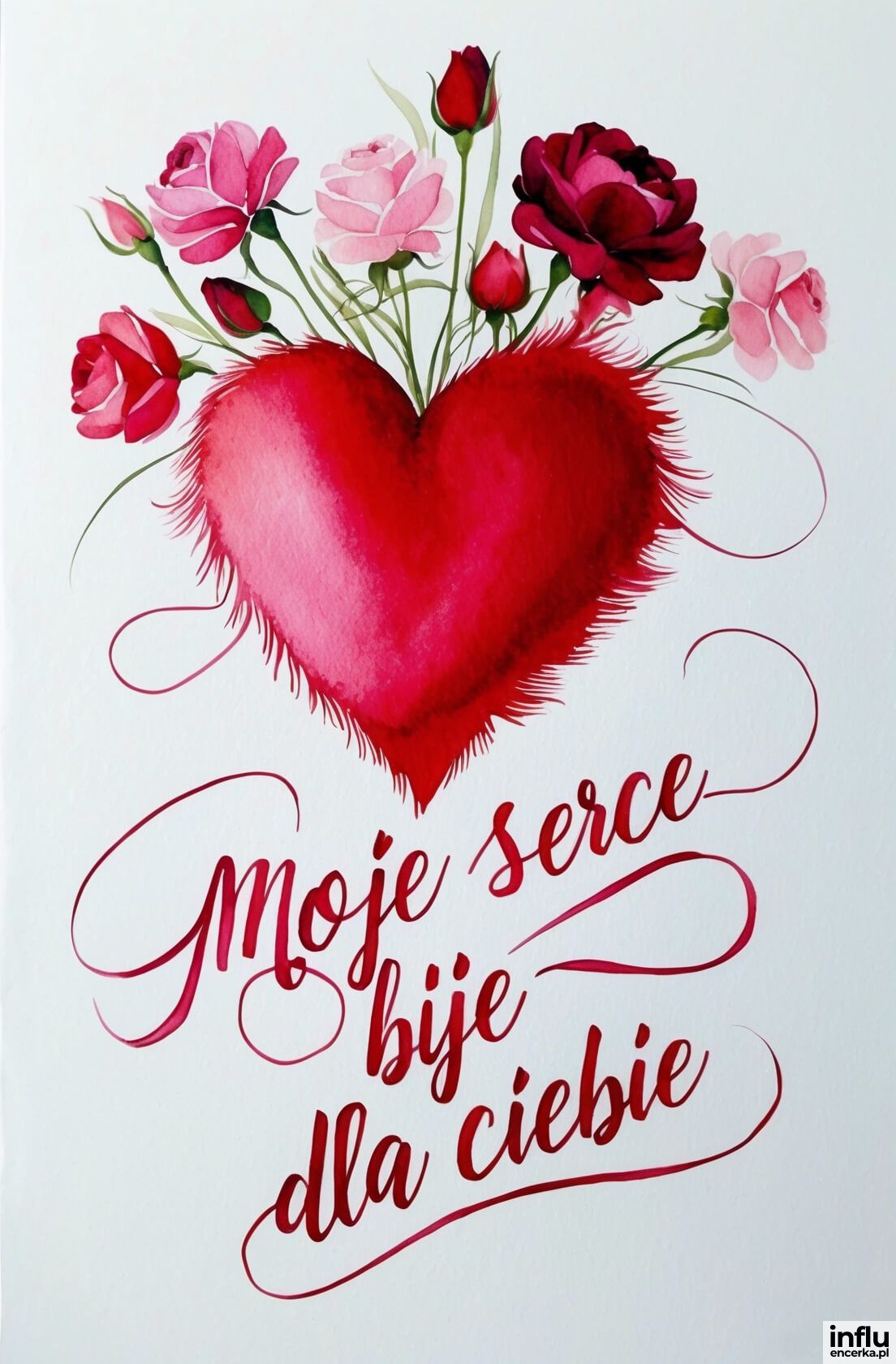 Kartka, serce i kwiaty, moje serce bije dla Ciebie