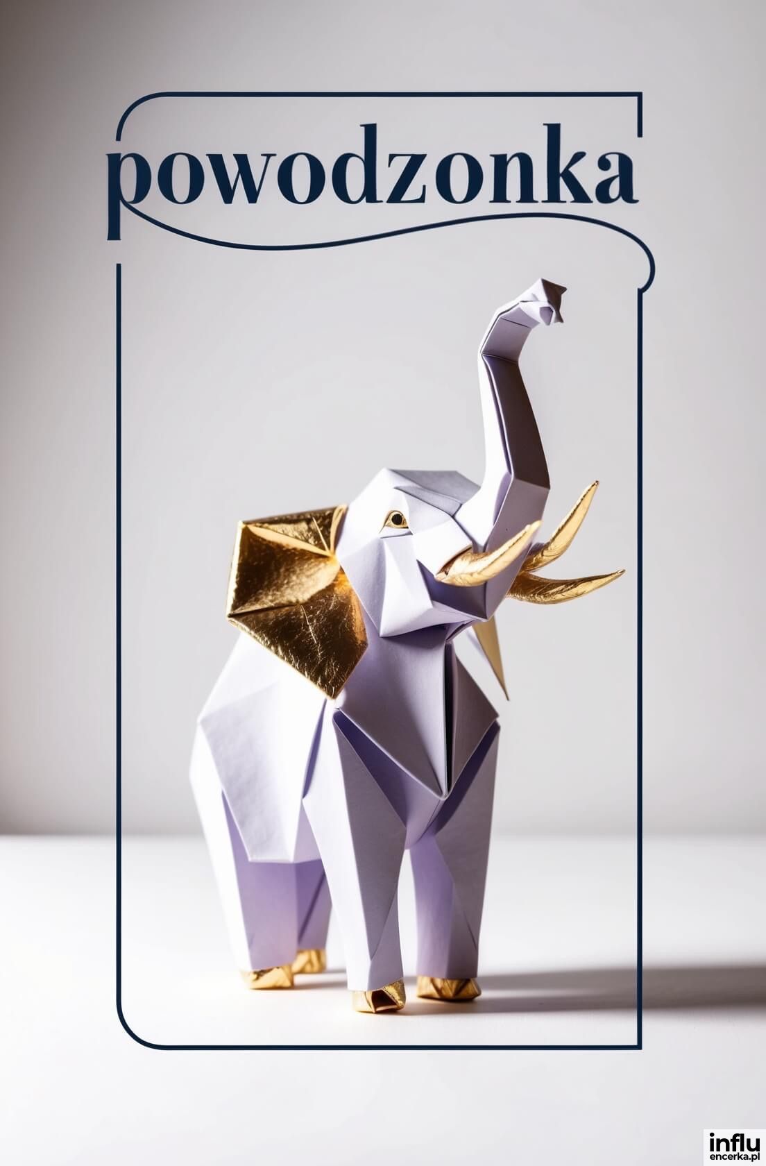 Kartka, słoń z uniesioną trąbą