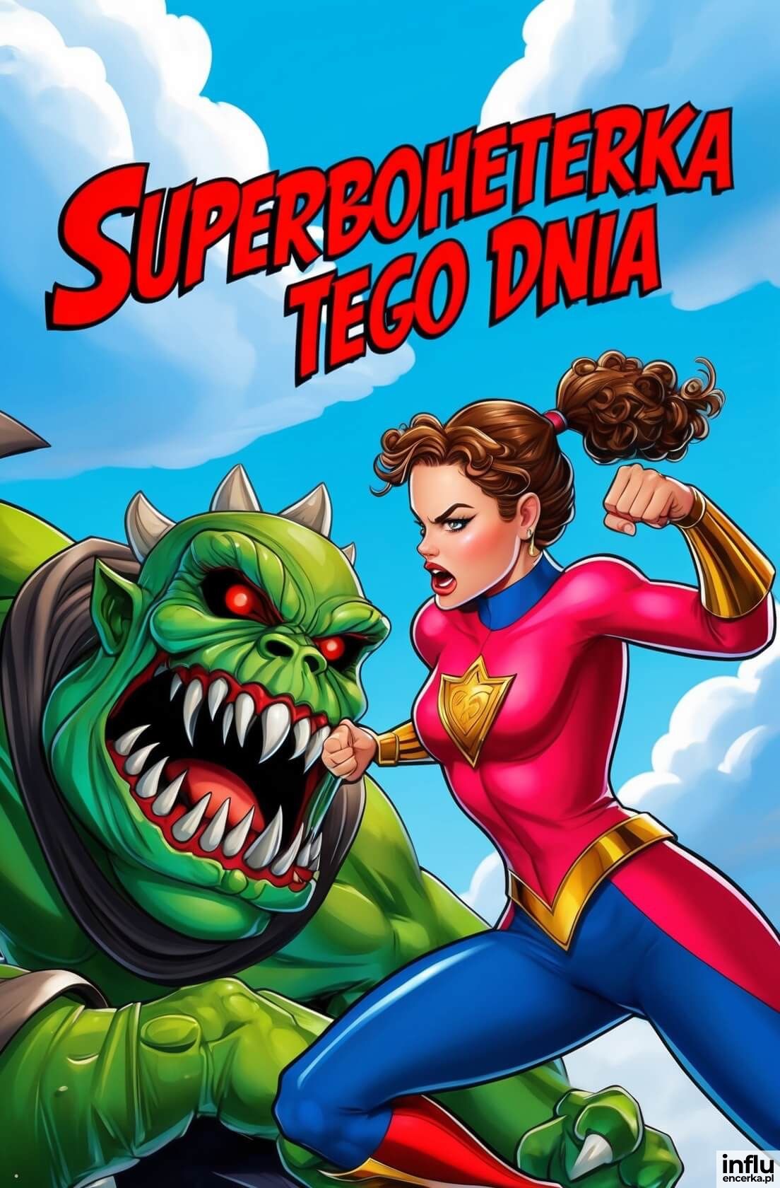 Kartka, superbohaterka walczy z potworem