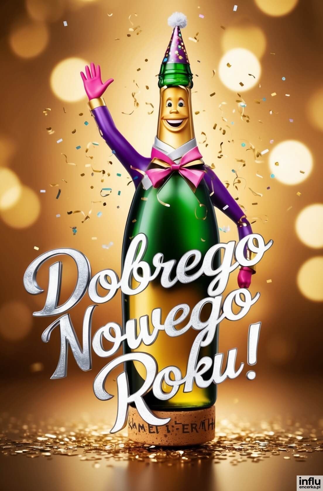 Kartka na nowy rok, tańczący szampan