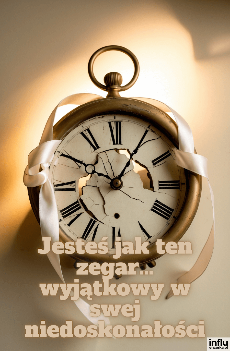 Kartka, popsuty zegar: Jesteś jak ten zegar, wyjątkowa w swojej niedoskonałości