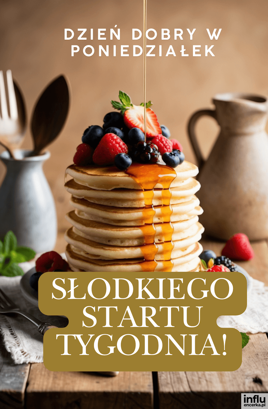 Kartka, pancake, dzień dobry w poniedziałek