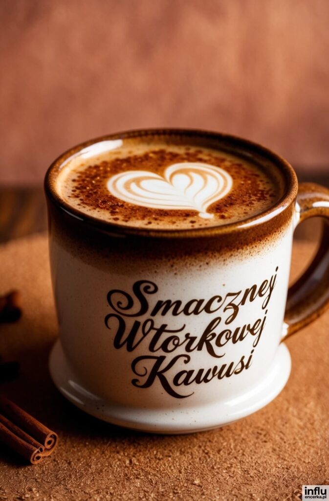 Kartka z napisem na kubku: smacznej wtorkowe kawusi