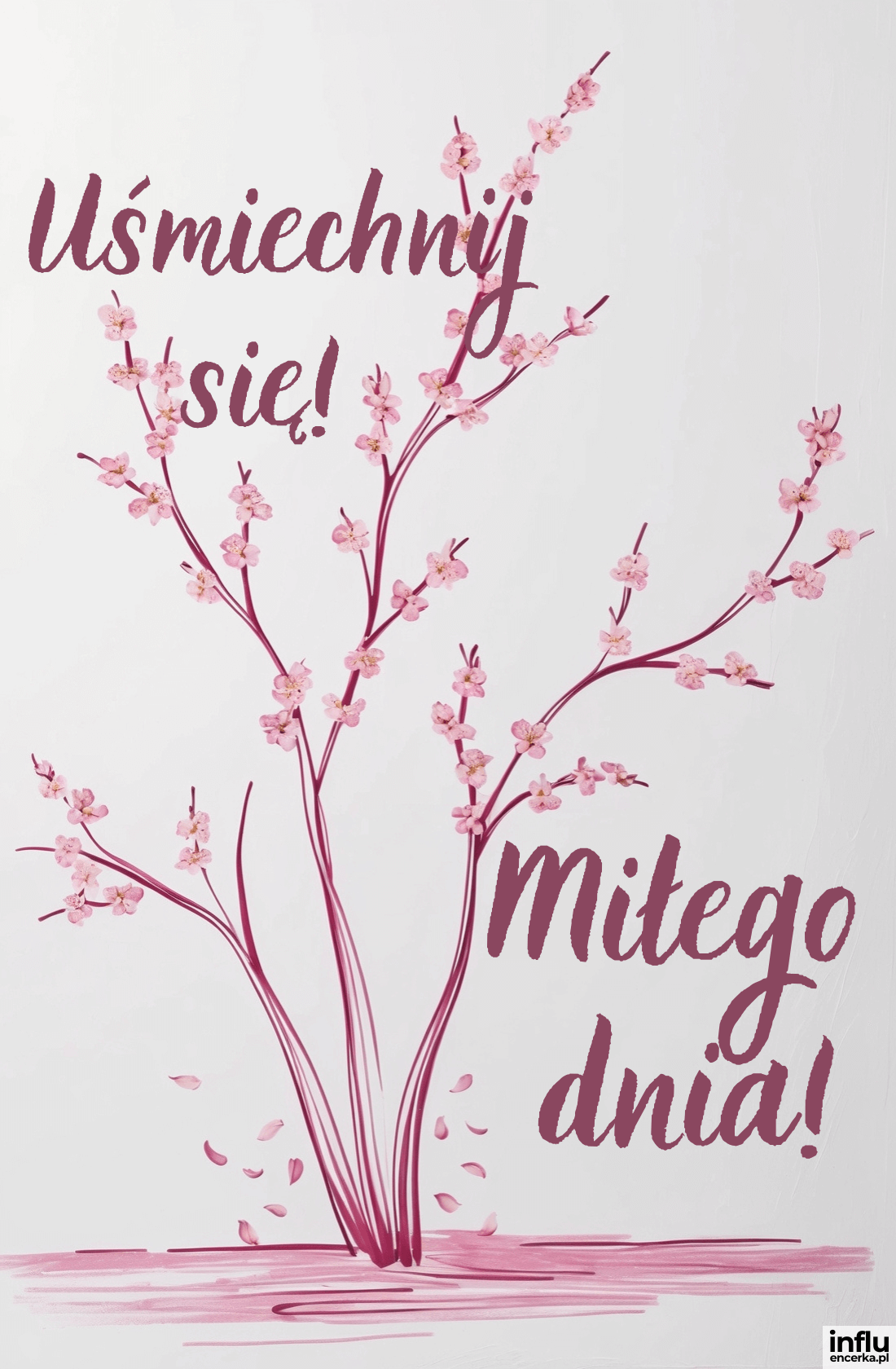 Minimalistyczny motyw krzewy na kartce z napisem: uśmiechnij się, miłego dnia