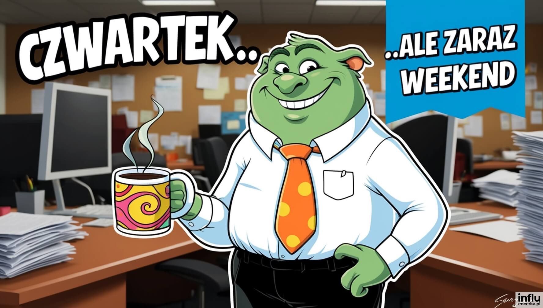 Trol z kawą w biurze, czwartek... ale zaraz weekend