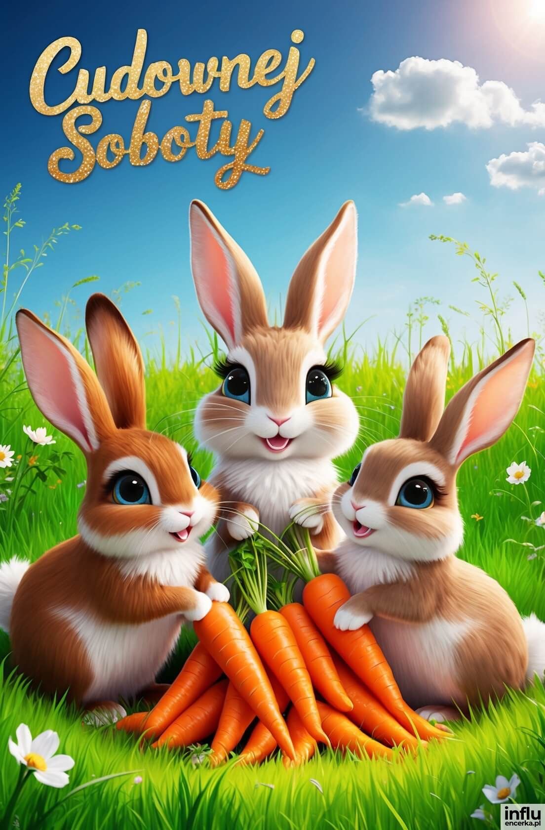 Zajączki z marchewkami, kartka na sobotę