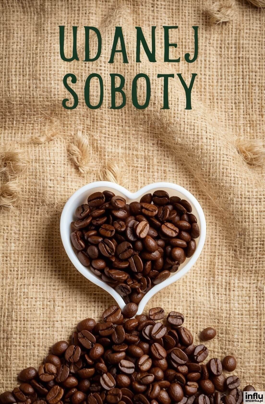 Ziarna kawy w filiżance w kształcie serca, udanej soboty