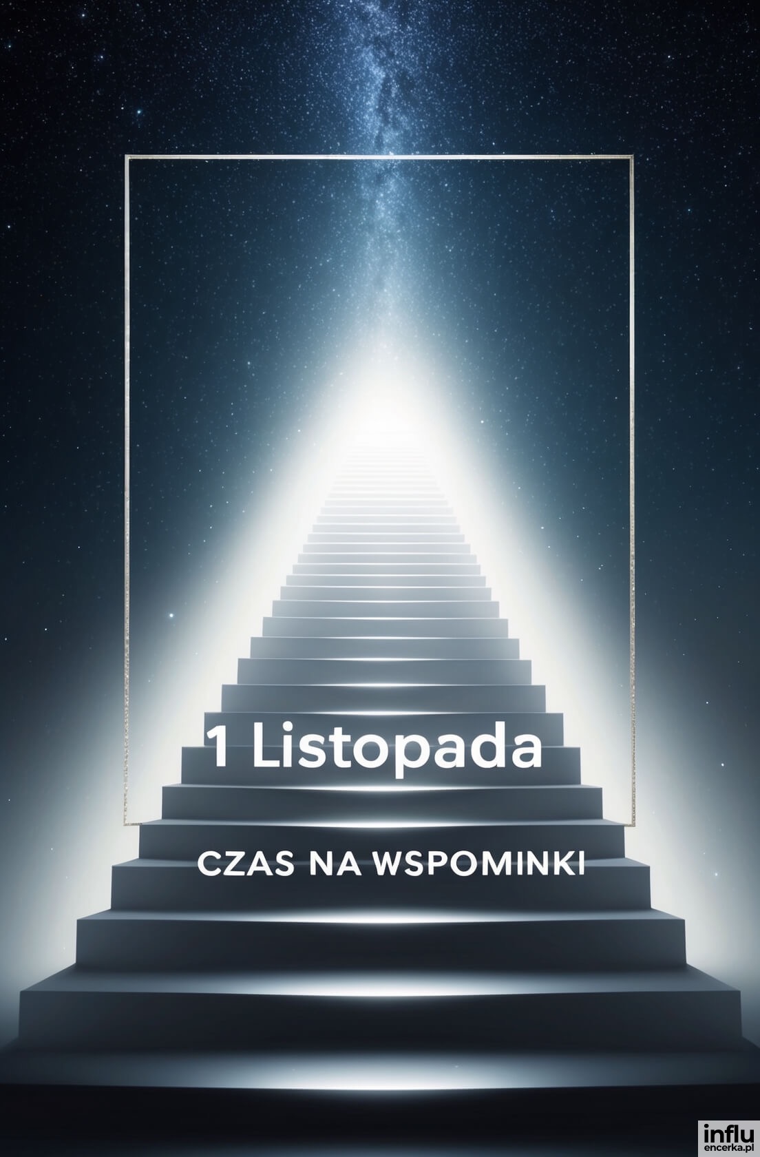 Kartka na 1 listopada, schodu prowadzące ku światłu