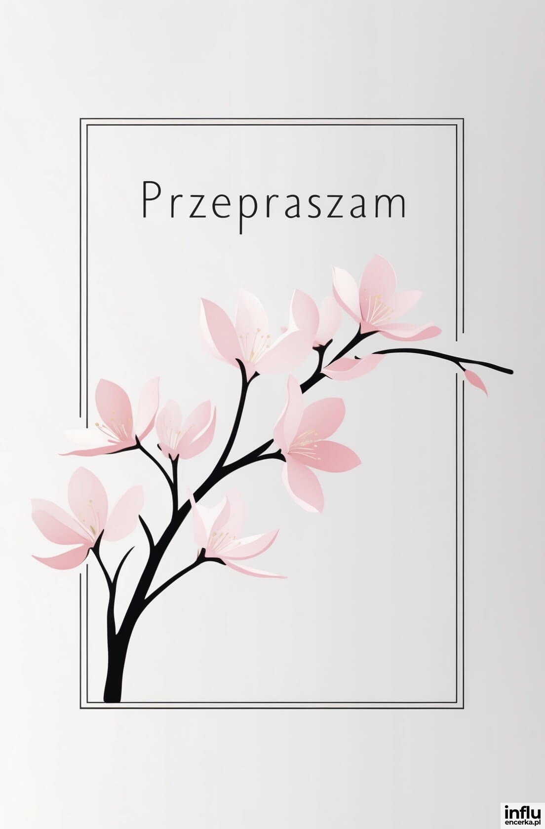 Karta, gałązka wiśni, przepraszam