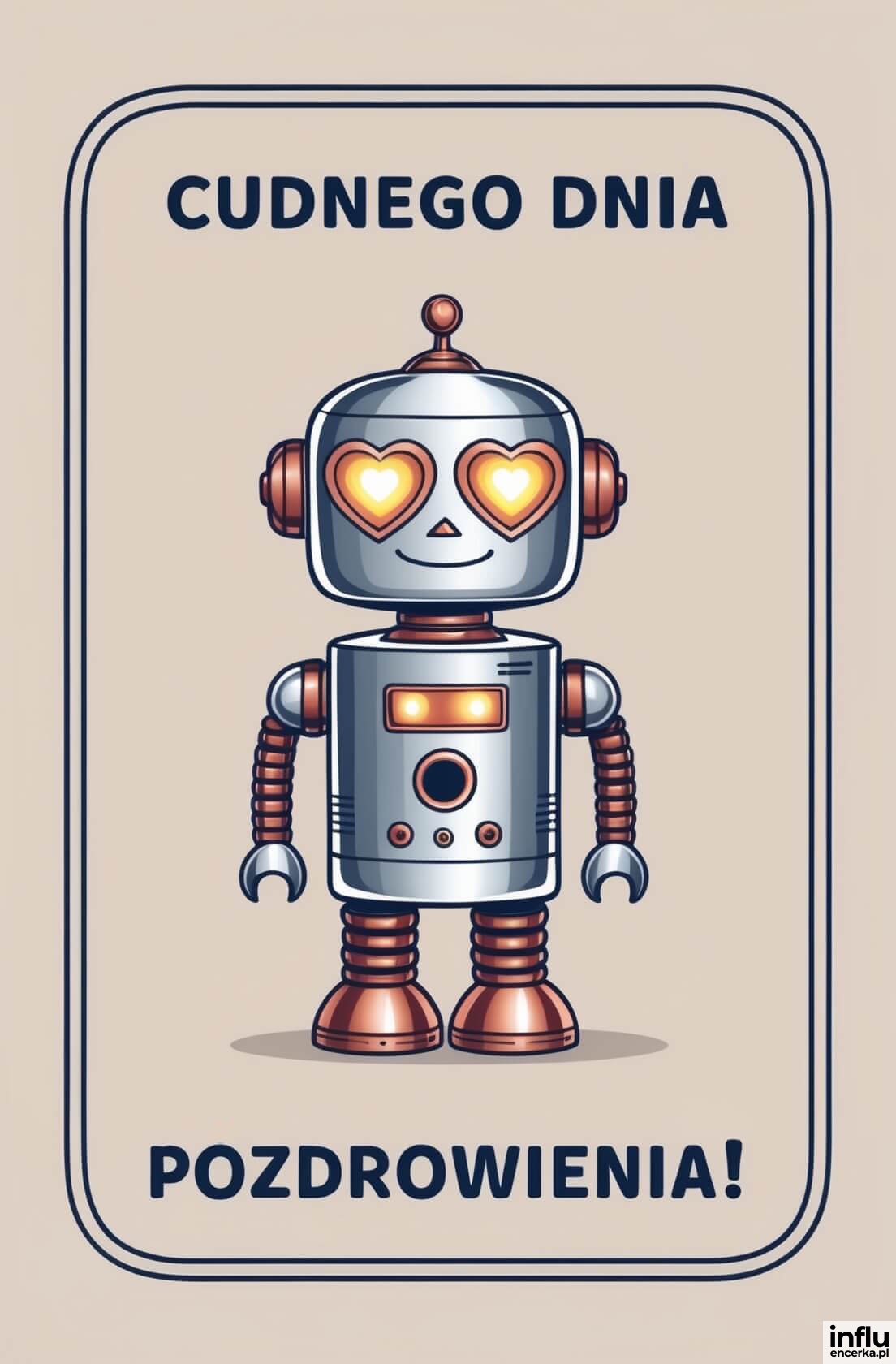 Kartka z uśmiechniętym robotem i życzeniami cudownego dnia