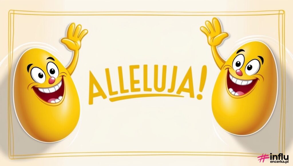 Uśmiechnięte jajka, napis alleluja
