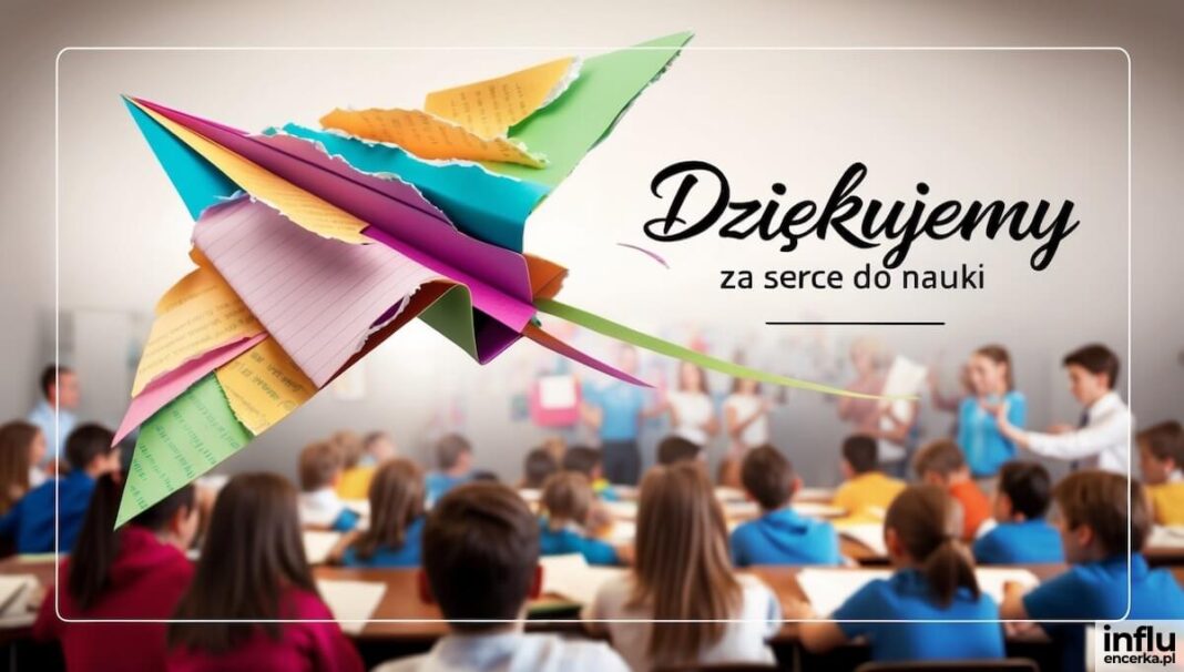 Kartka, klasa uczniów, podziękowania za serce do nauki