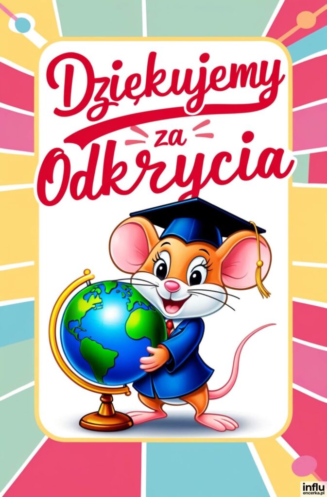 Kolorowa kartka z napisem „Dziękujemy za Odkrycia”