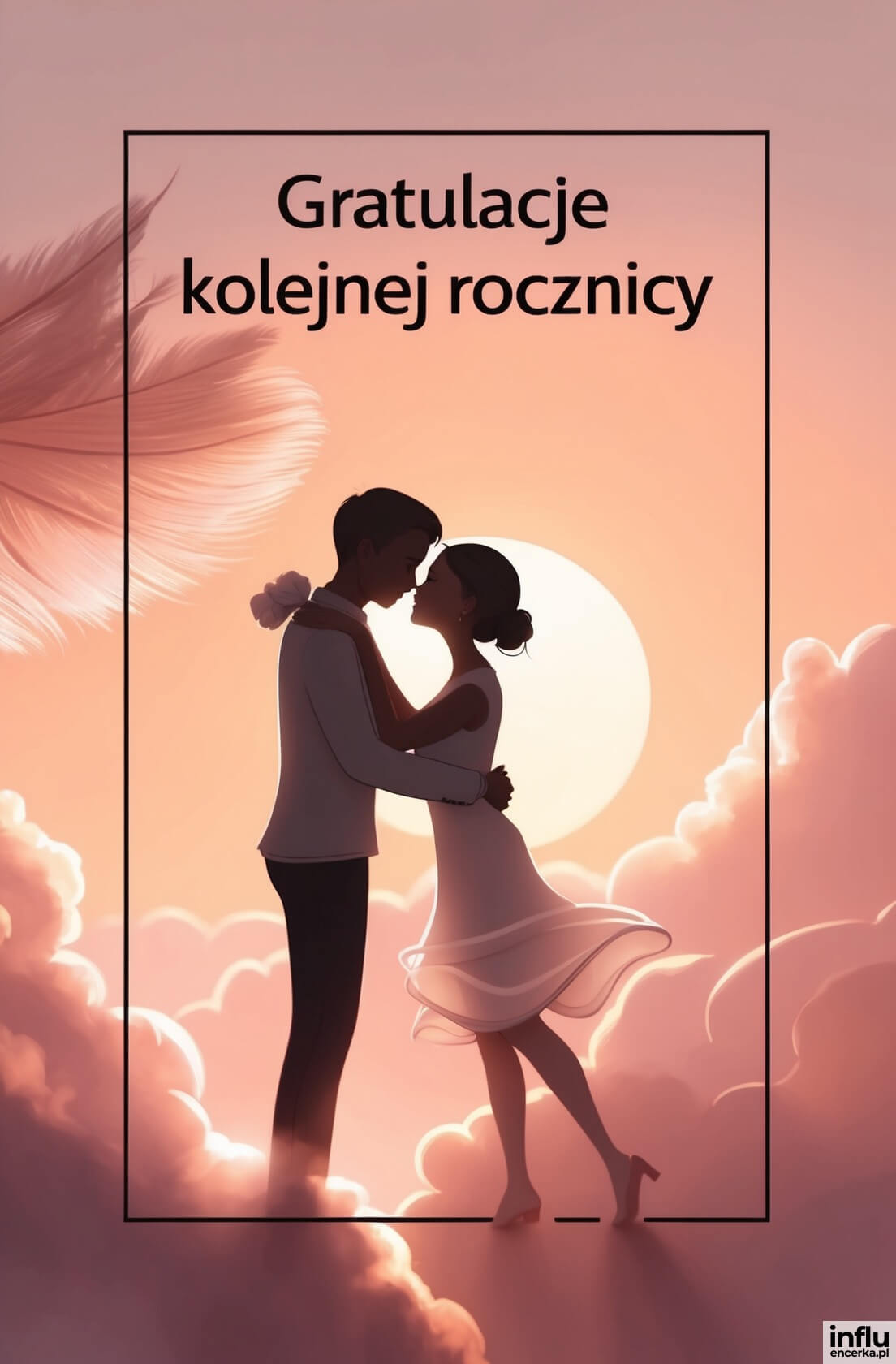 Kartka, para w chmurach, gratulacje kolejnej rocznicy