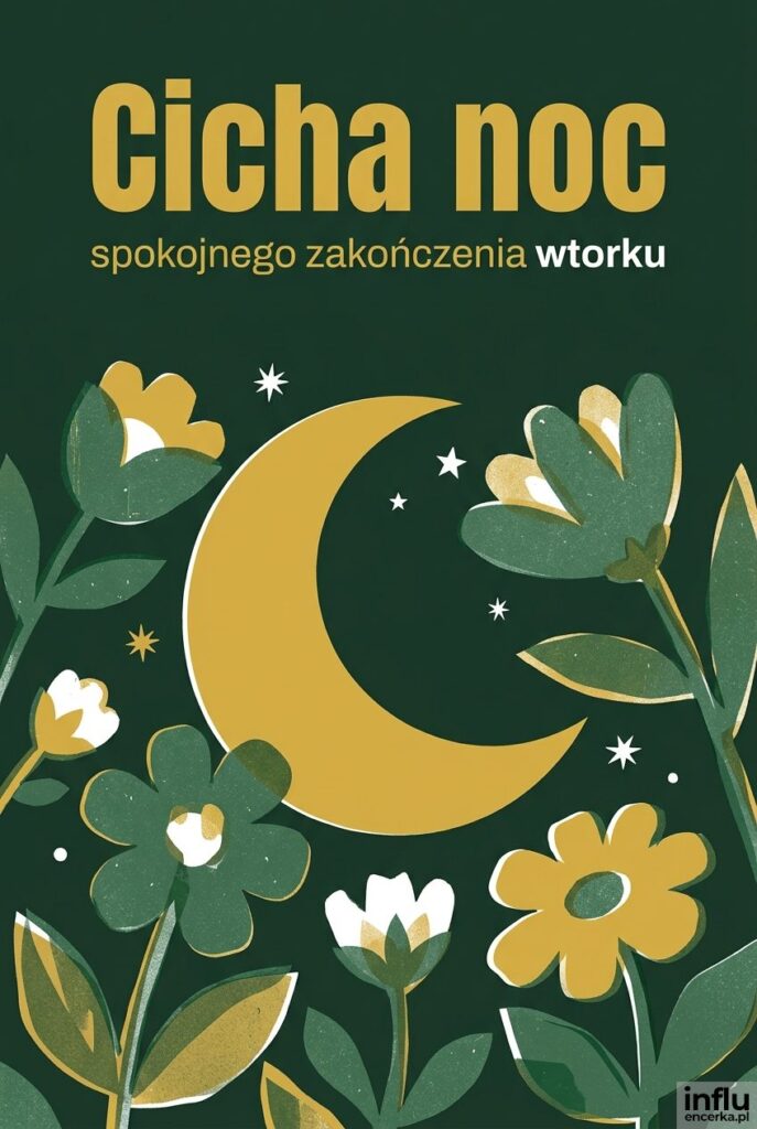Rysunek z ziarnem przedstawiający księżyc pośród kwiatów obok napisu "Cicha noc".
