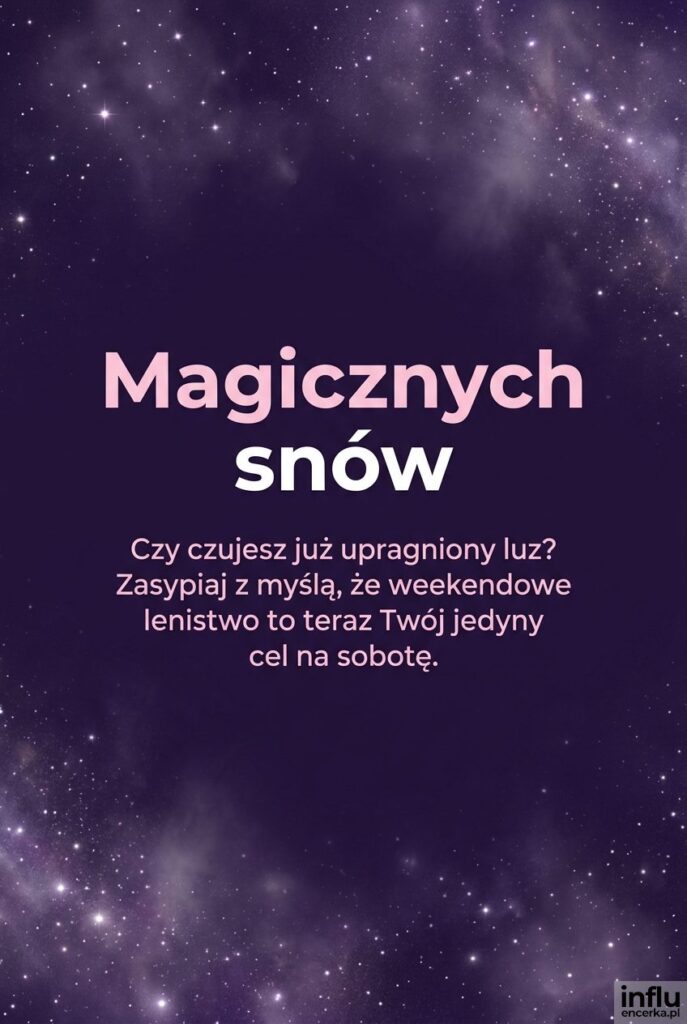 Fioletowe rozgwieżdżone niebo z gwiezdnym pyłem i życzenia na noc "Magicznych snów".