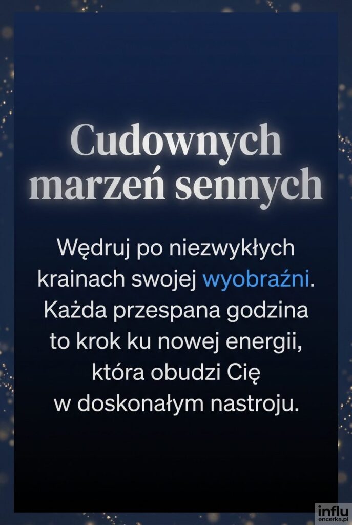 Granatowe nastrojowe tło z delikatnymi świetlikami i życzeniem "Cudownych marzeń sennych".