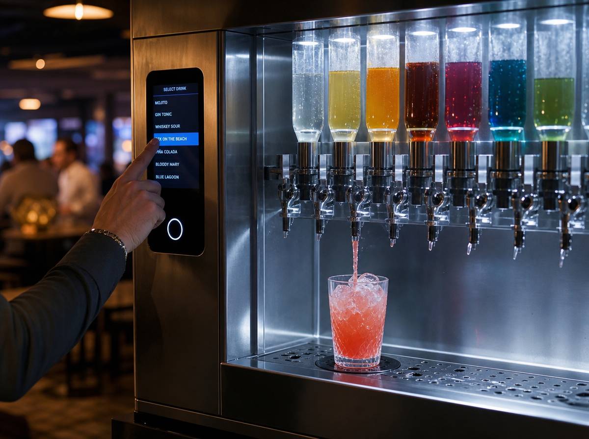 Automatyczny barman dozujący drink na przyjęciu weselnym