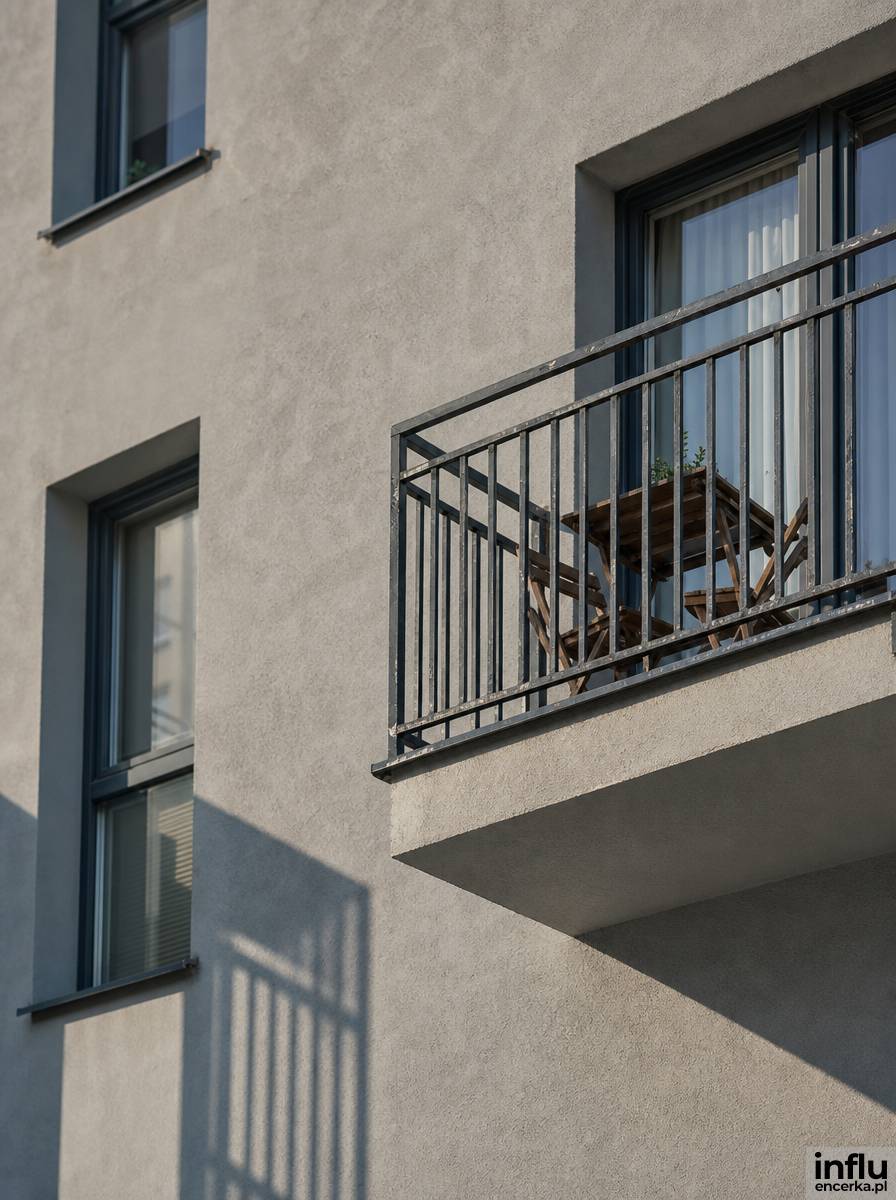 Balkon w bloku z kolorystyką dopasowaną do elewacji budynku
