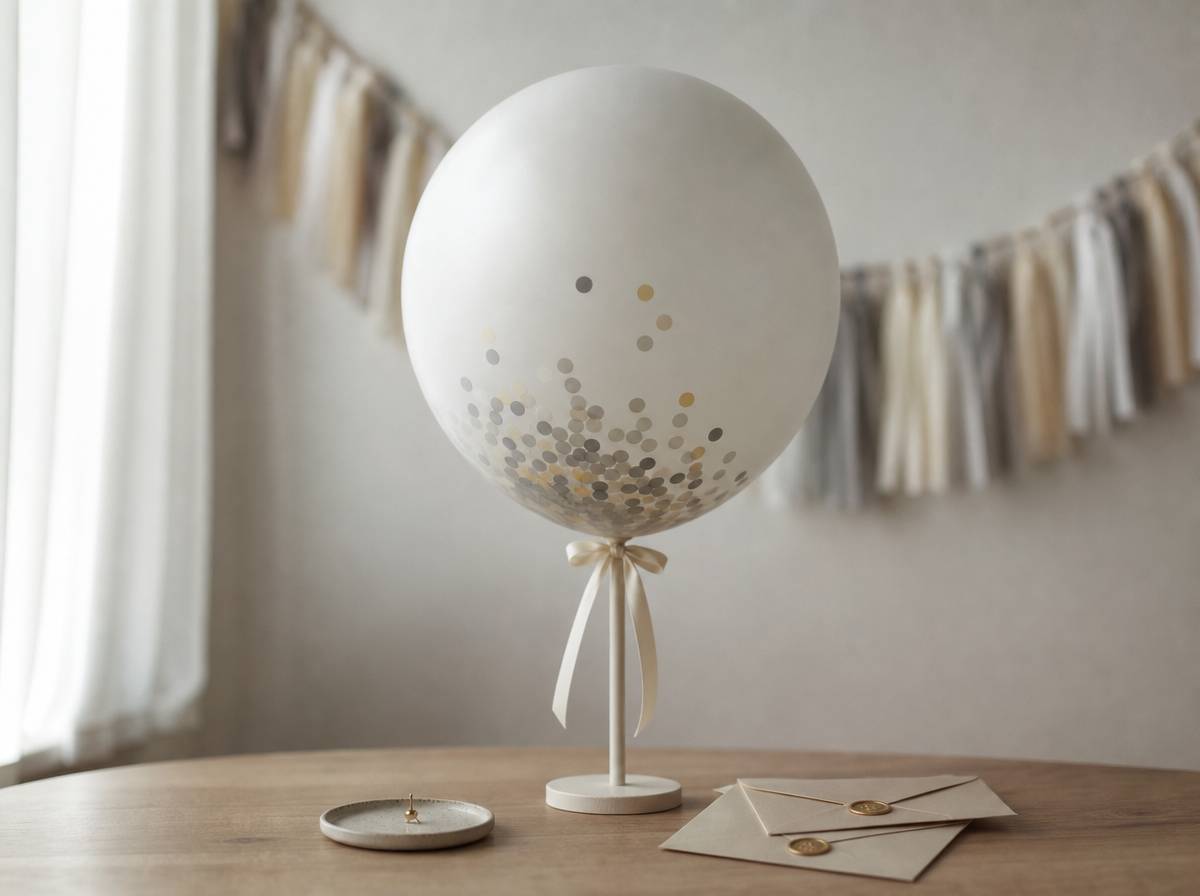 Balon z konfetti przygotowany na moment gender reveal podczas baby shower