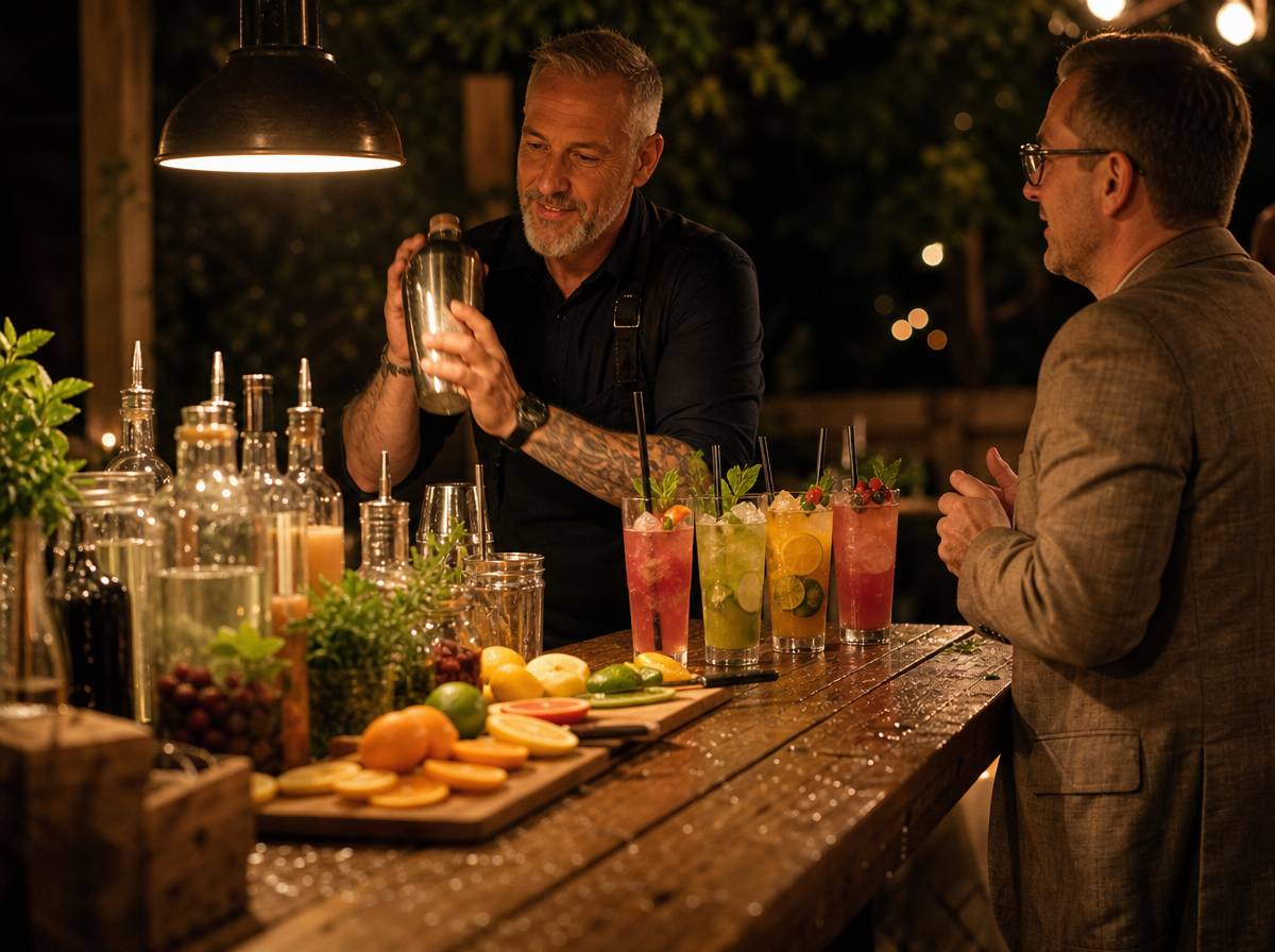 Bar samoobsługowy z koktajlami na przyjęciu z okazji 50 urodzin