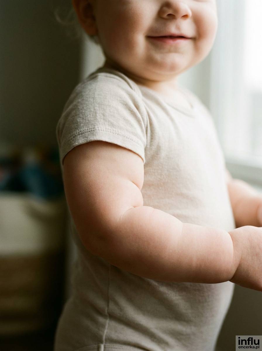 Zbyt krótki rękaw body sygnalizujący za mały rozmiar na roczek