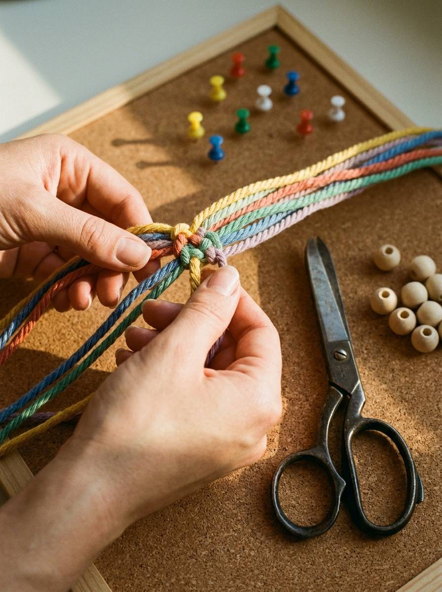 Wiązanie bransoletki w technice makramy jako prezent handmade