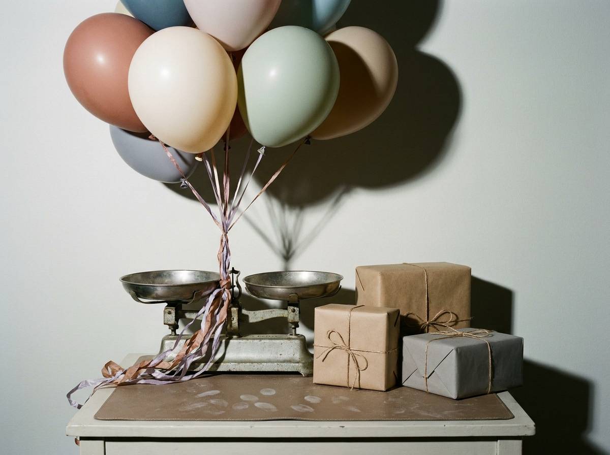 Bukiet balonów przy stoliku z prezentami na baby shower