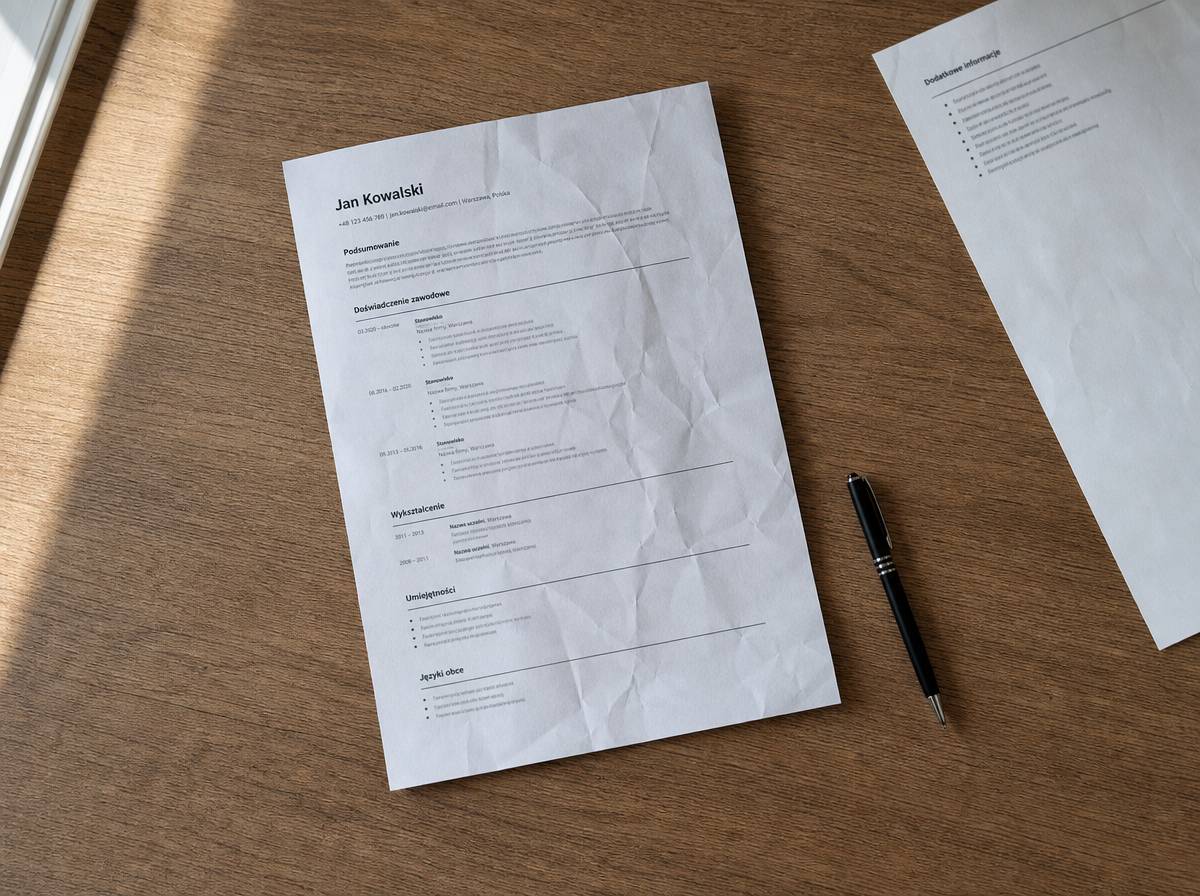 Wydrukowane CV i list motywacyjny na biurku przygotowane do zmiany branży