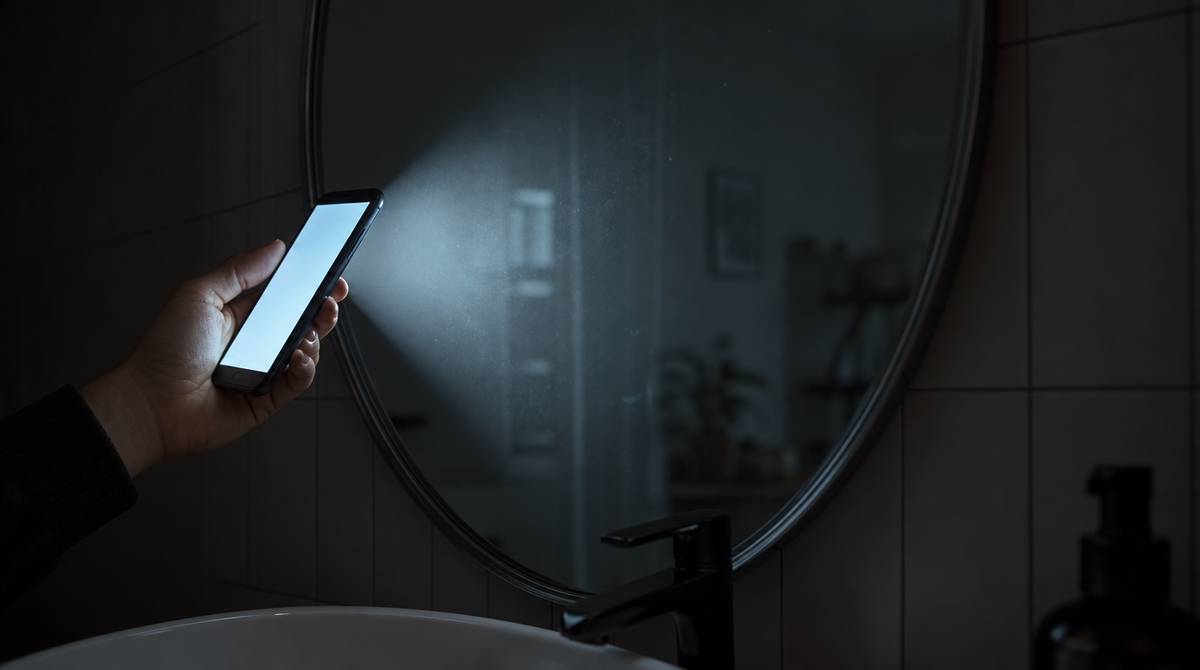 Test lustra weneckiego smartfonem w ciemnym pomieszczeniu