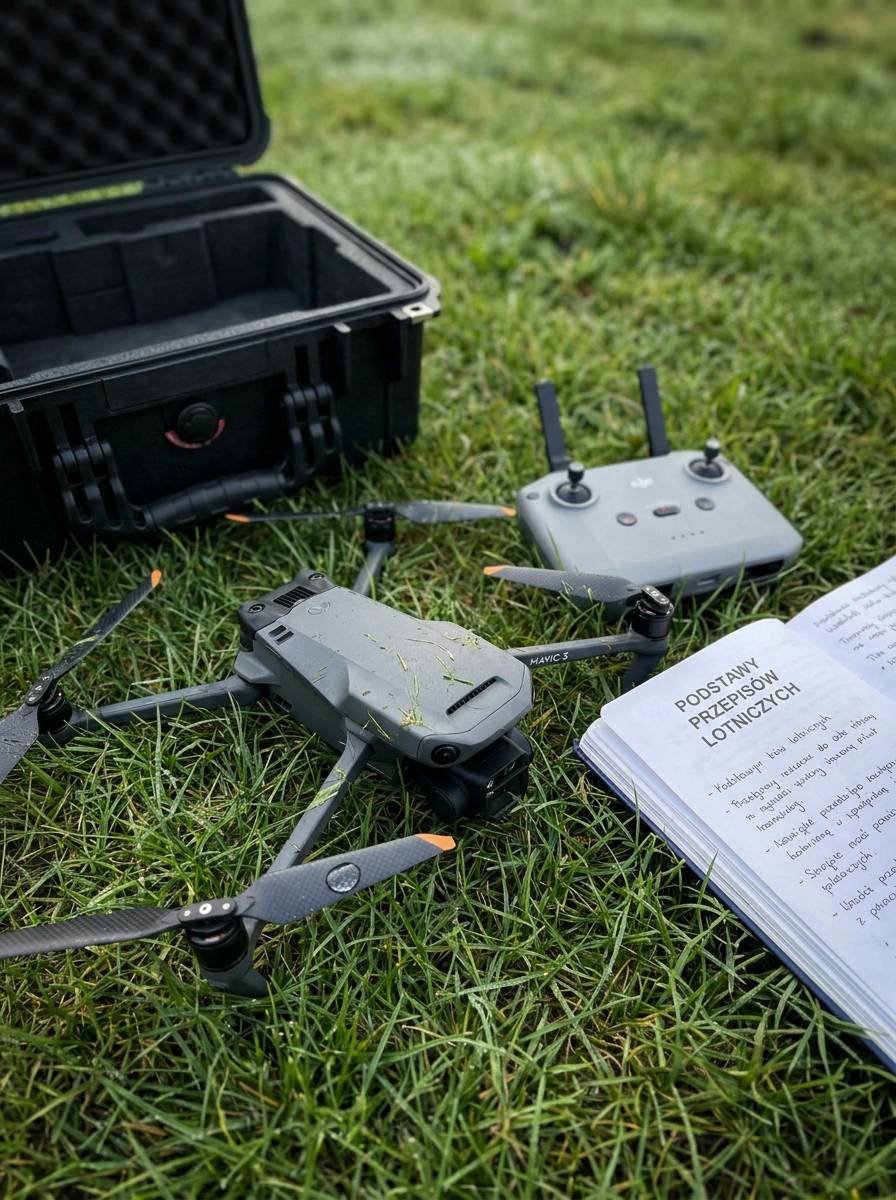 Dron i kontroler jako sprzęt do kursu pilotowania w prezencie dla taty