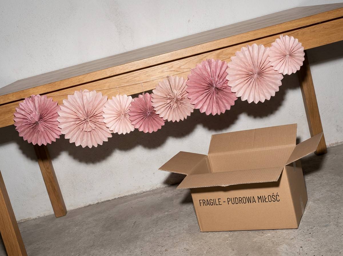 Girlanda z papierowych rozet zawieszona nad stołem głównym