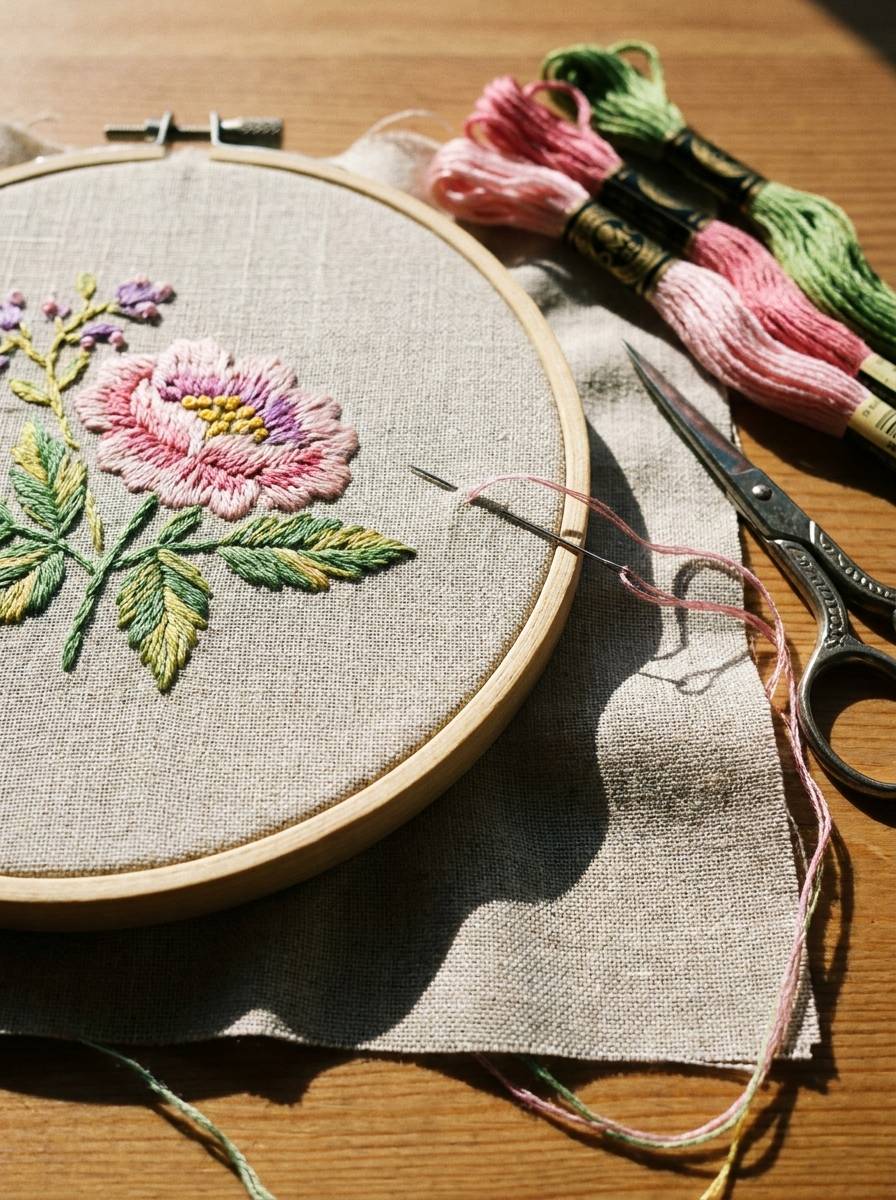 Haftowany portret na kanwie wykonywany w tamborku jako prezent handmade