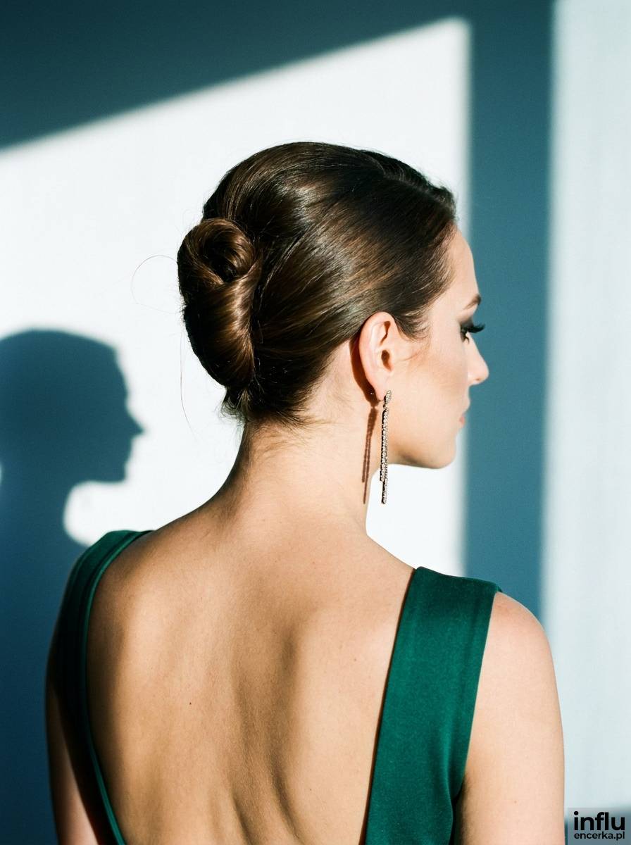 Gładki kok francuski, chignon, jako formalna prosta fryzura na wesele