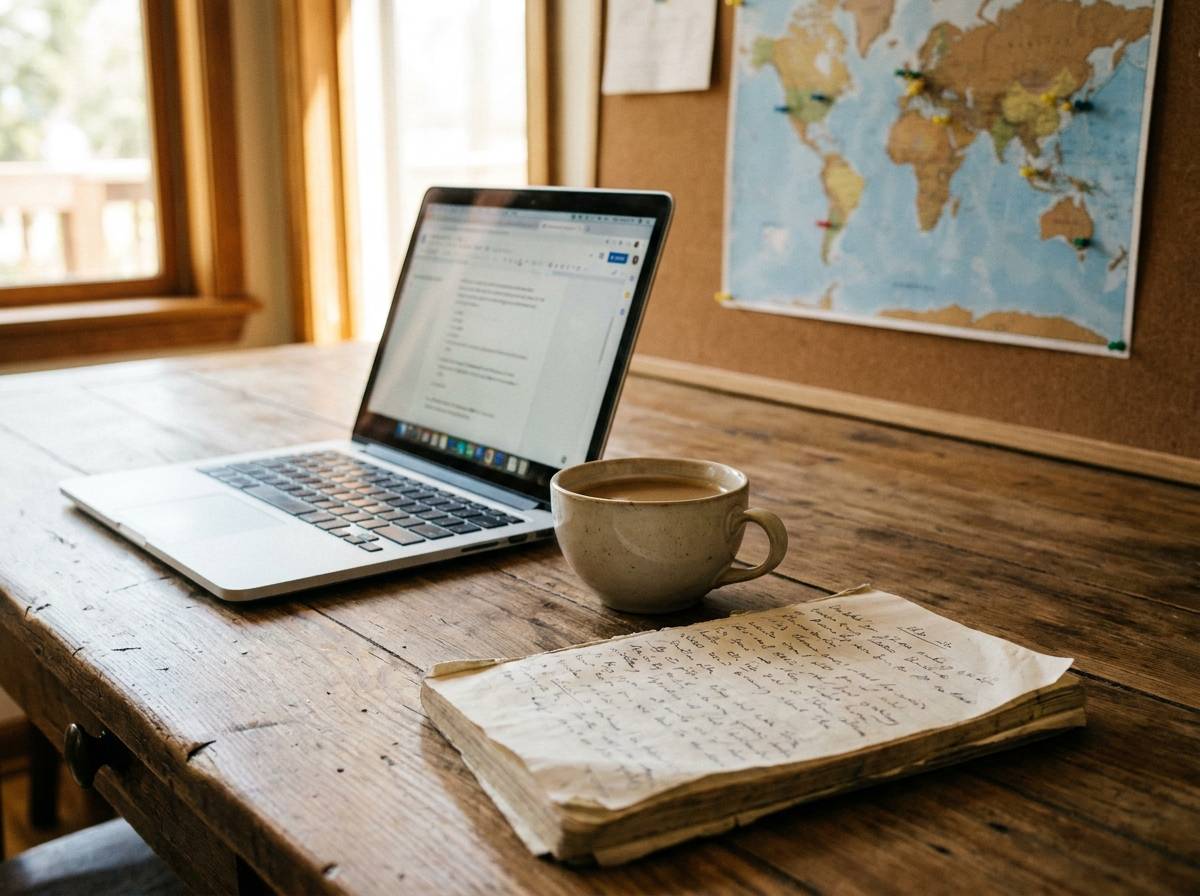 Laptop i notatnik przygotowane do nagrania życzeń od bliskiego z zagranicy