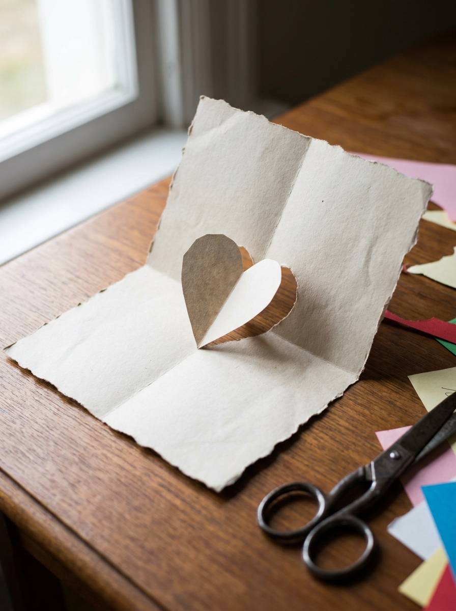 Laurka 3D z wysuwanym papierowym sercem jako prezent dla taty od dziecka