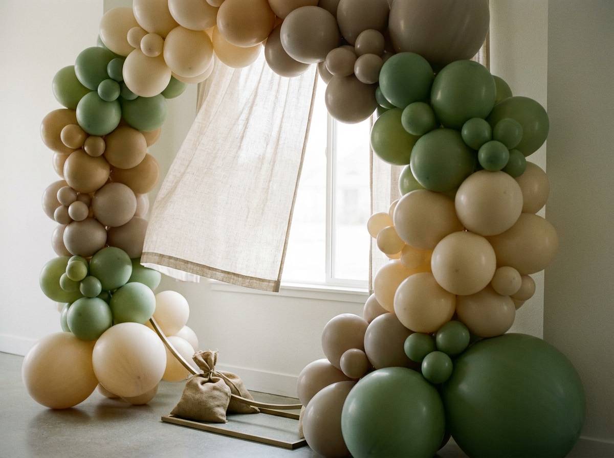 Łuk balonowy wyznaczający wejście do sali na baby shower