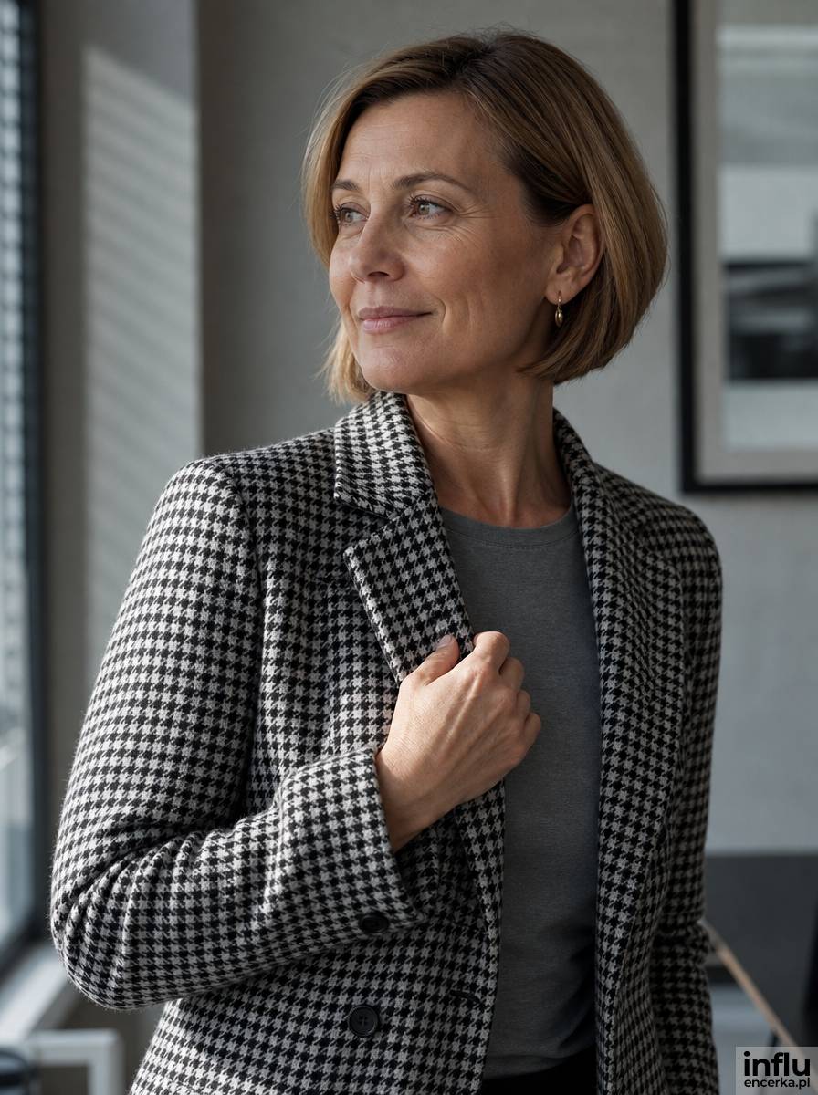 Marynarka w deseń pepitki jako element stylu business casual
