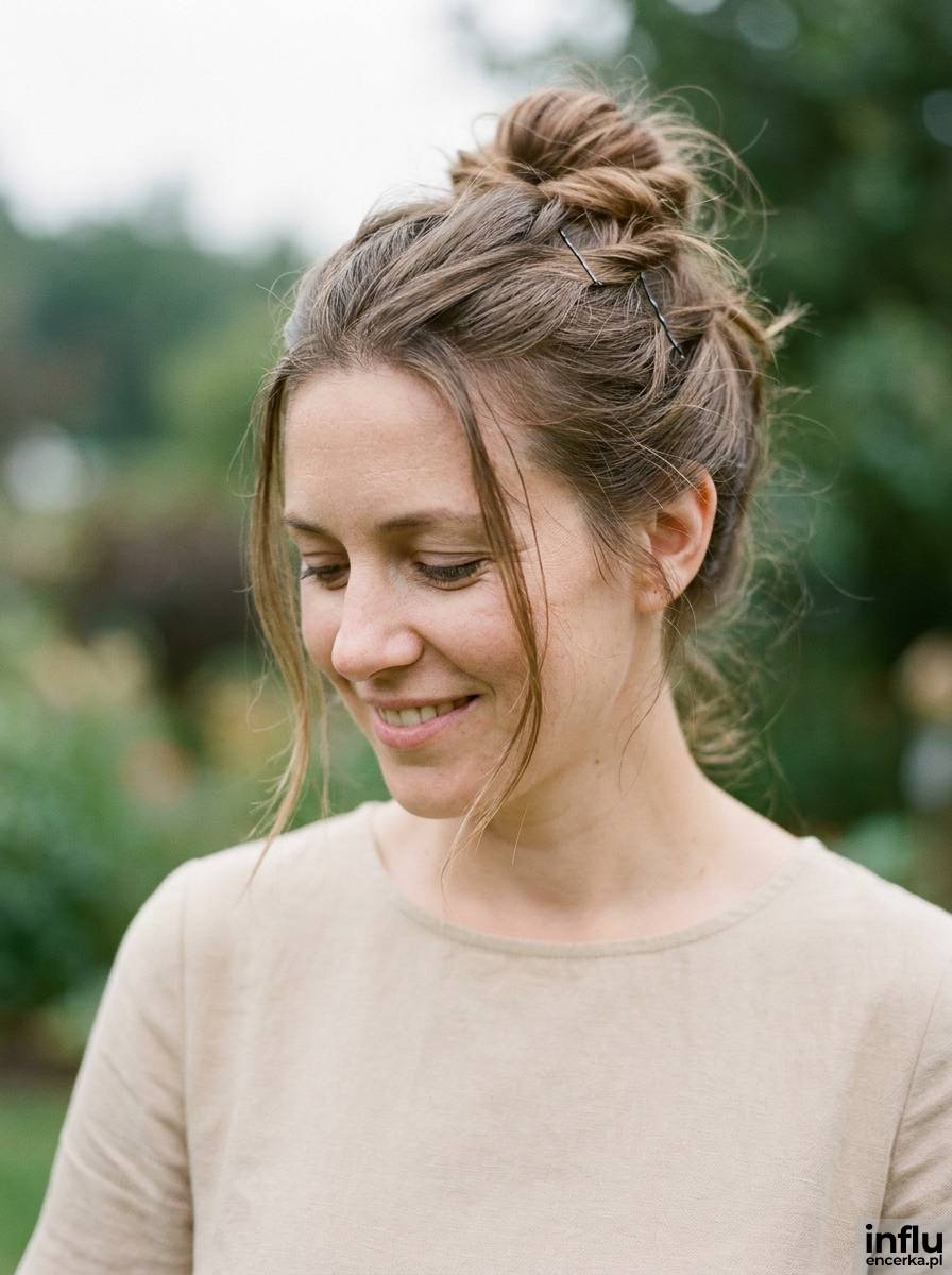 Messy bun - niedbały kok jako swobodna fryzura boho na plenerowe wesele